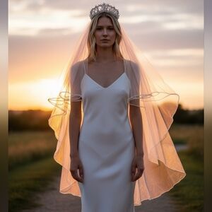 Classic White Beaded Bridal Veil with Tiera 4353